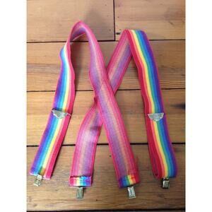 Vtg Mork 70s 80s Honcho Rainbow Stretchy Elastic Adjustable Suspenders Braces